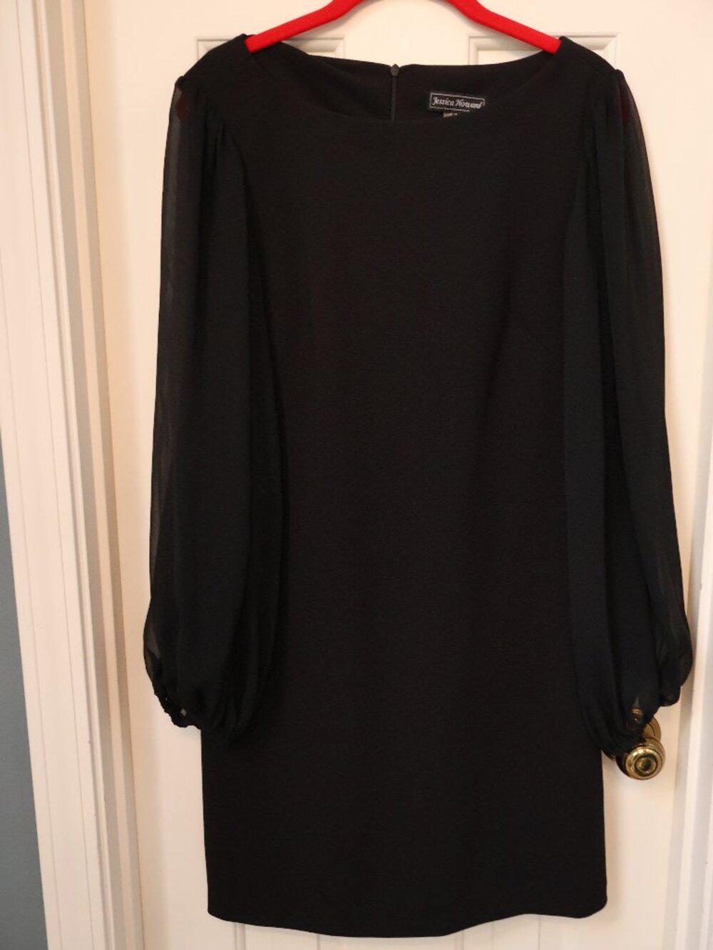 Jessica Howard Women's Black Blouson-Sleeve High Neck Midi Dress